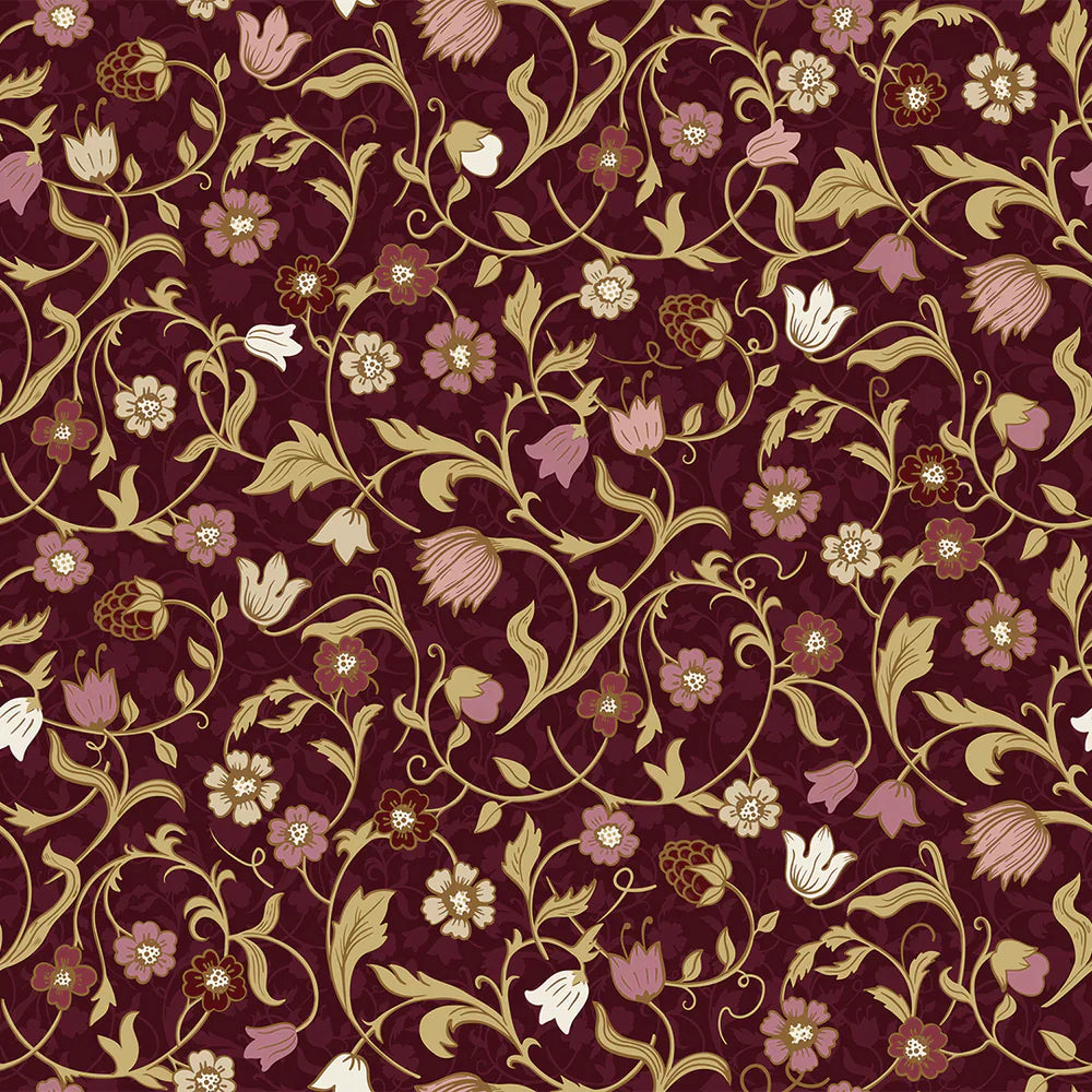 Rosehill Cottage Wallpaper - Soft Pink & Gold on Fig - Lucie Annabel