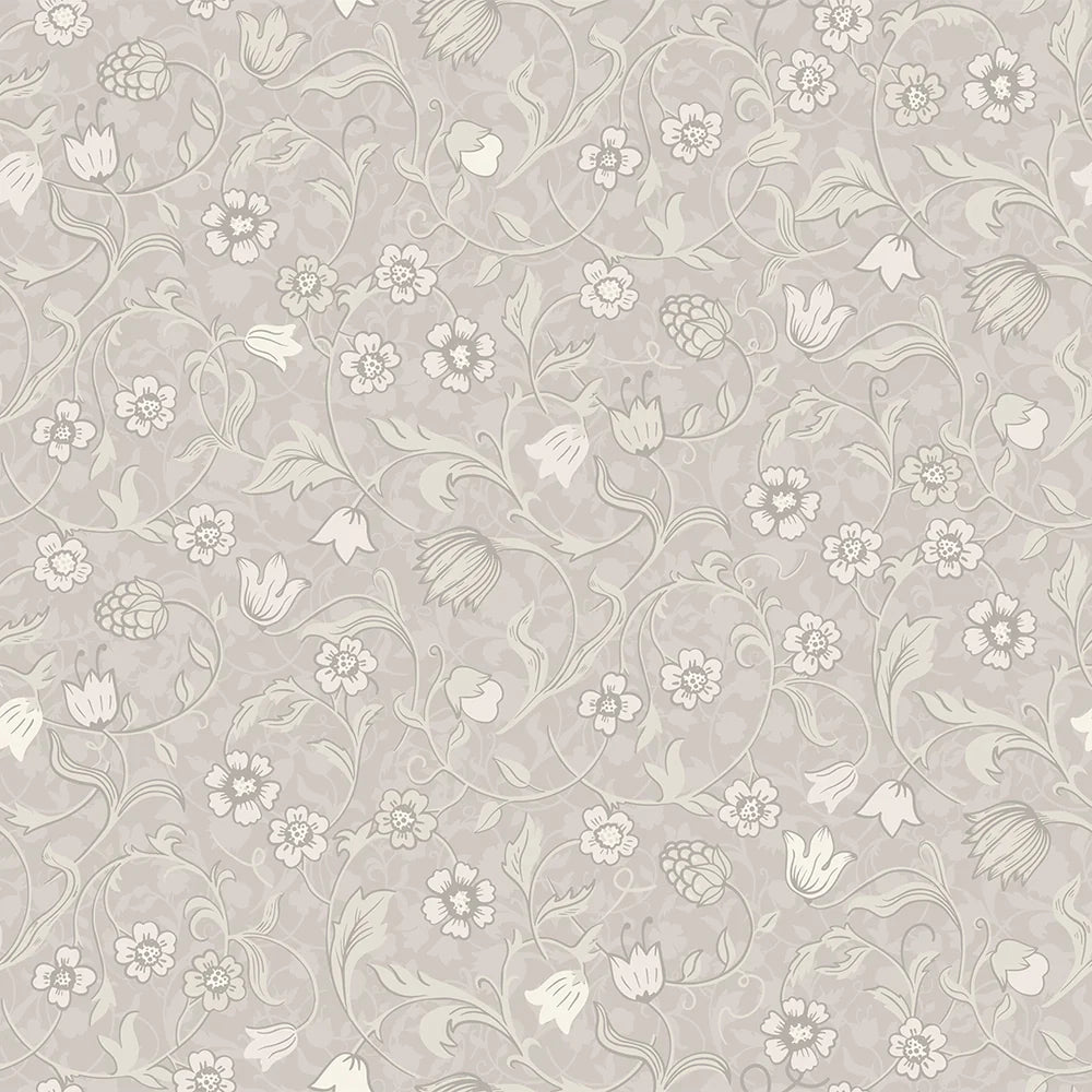 Rosehill Cottage Wallpaper - Vintage Cream & Linen on Moon Grey - Lucie Annabel