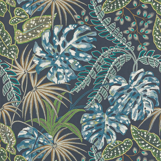 Rousseau Wallpaper - Midnight/Teal - J184W-01 - Jane Churchill