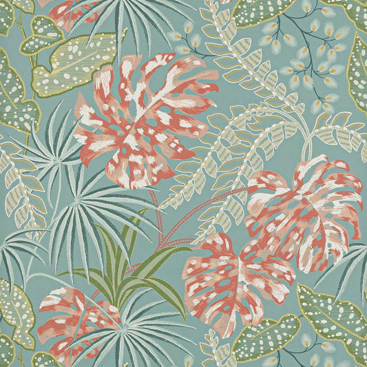 Rousseau Wallpaper - Teal/Coral - J184W-02 - Jane Churchill