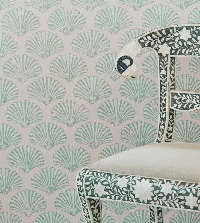 Scallop Shell Wallpaper - Plaster / Green - BG2100102 - Barneby Gates
