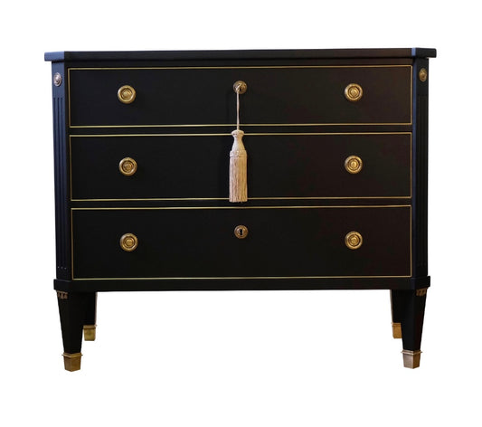 (834) Vintage Superfinish Black  Gustavian Chest