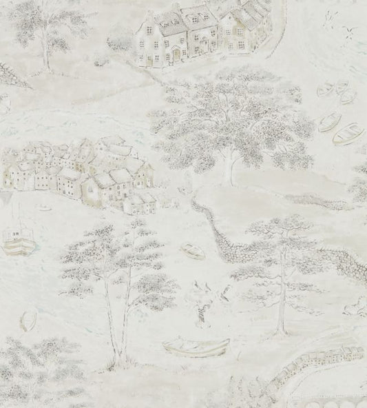 Sea Houses Wallpaper - Chalk/Silver - DEBB216491 - Sanderson