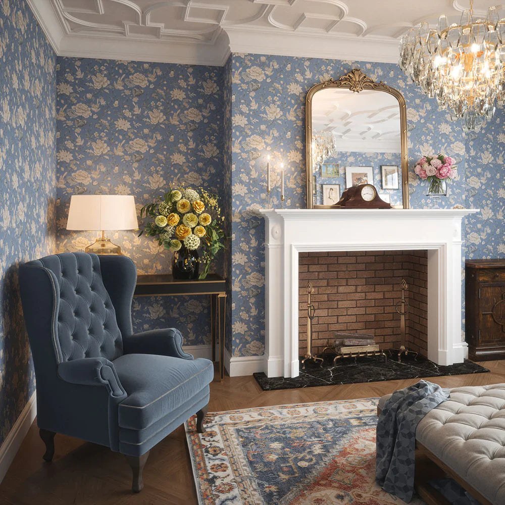 Serenity Wallpaper - Bluebell & Vintage Cream - Lucie Annabel