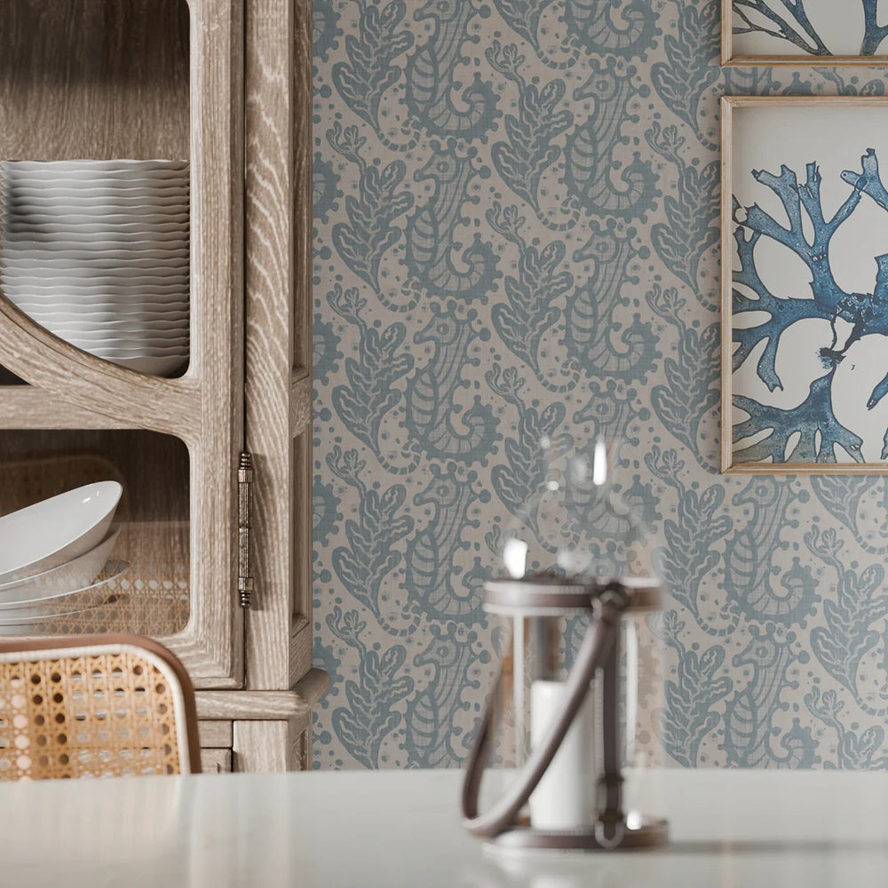 Shetland Seahorses Wallpaper - Cornflower Blue - Lucie Annabel