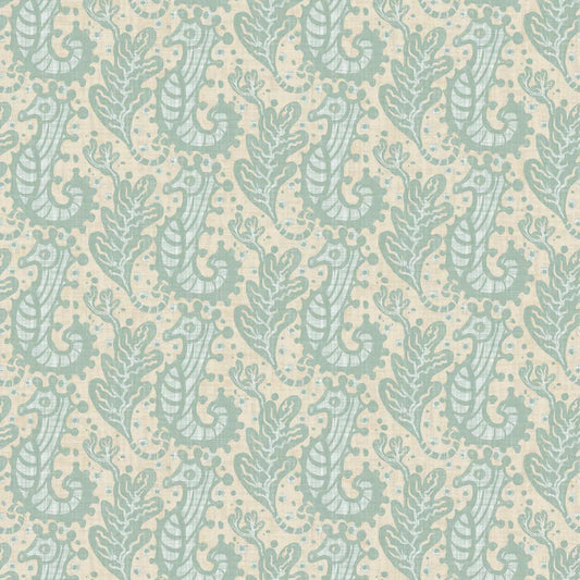 Shetland Seahorses Wallpaper - Duck Egg on Sand - Lucie Annabel