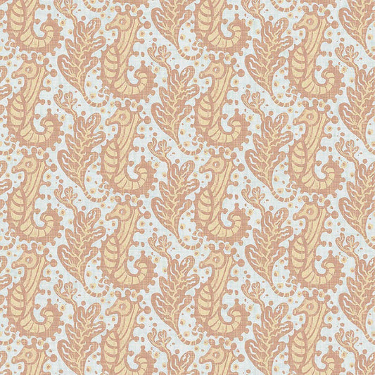 Shetland Seahorses Wallpaper - Lemon Meringue on Duck Egg - Lucie Annabel