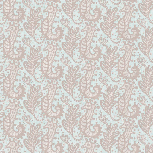 Shetland Seahorses Wallpaper - Vintage Rose on Mineral - Lucie Annabel