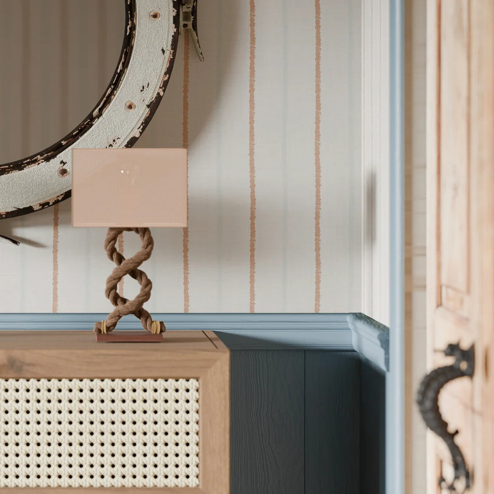 Shoreline Stripes Wallpaper - Autumn Spice & Duck Egg on Pearl White - Lucie Annabel