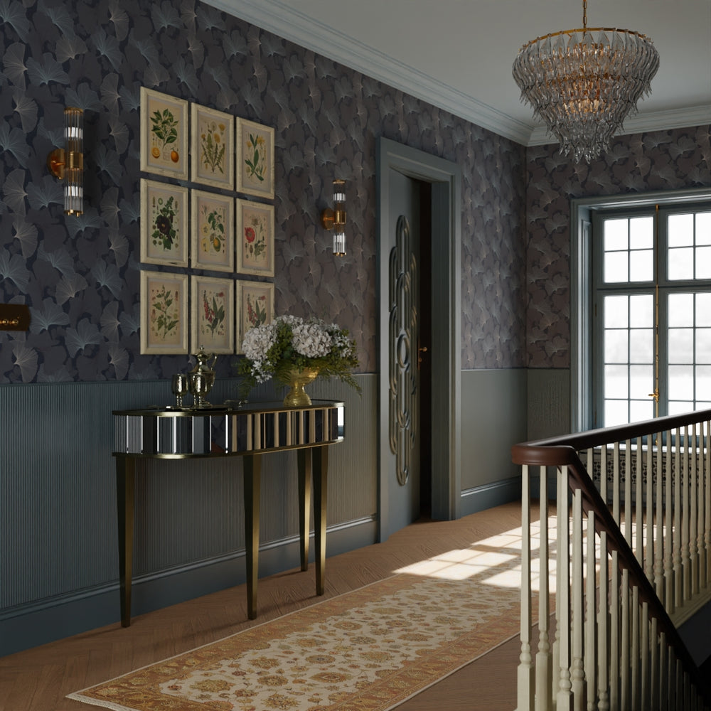 Silver Apricot Wallpaper - Classic Navy & Mineral - Lucie Annabel