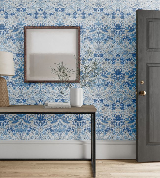 Simply Strawberry Thief Wallpaper - Woad - 217058 - Morris & Co