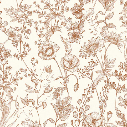 Sketched Meadow Wallpaper - Spice on Windsor Cream - Lucie Annabel