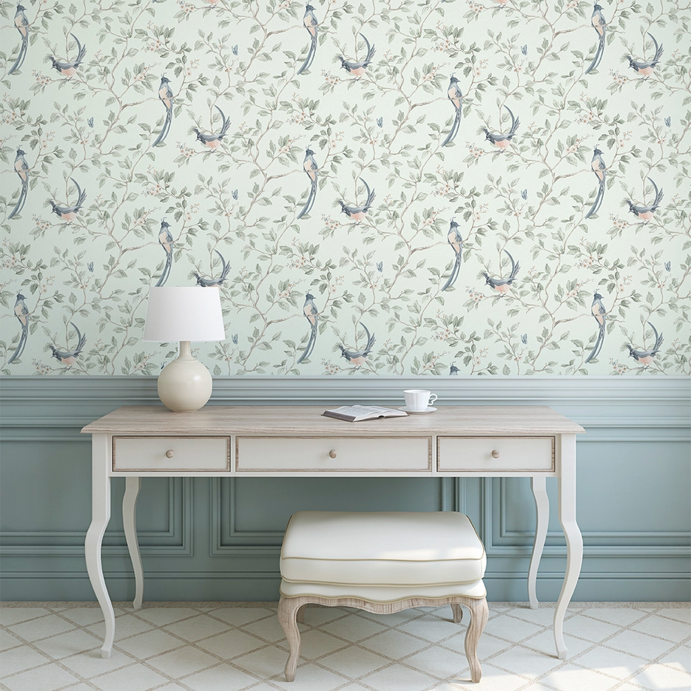 Song of The Lovebirds Wallpaper - Duck Egg - Lucie Annabel
