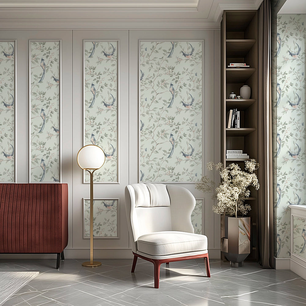 Song of The Lovebirds Wallpaper - Duck Egg - Lucie Annabel