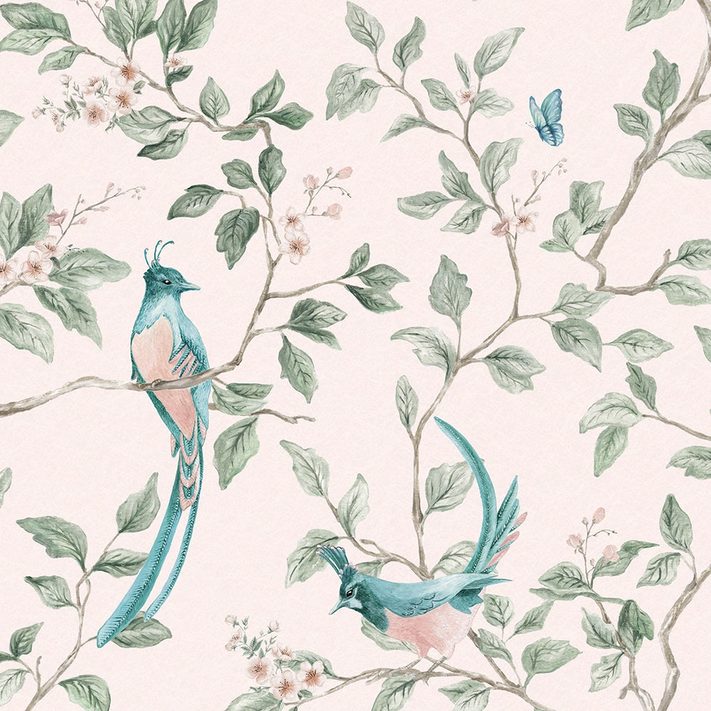 Song of The Lovebirds Wallpaper - Soft Pink - Lucie Annabel