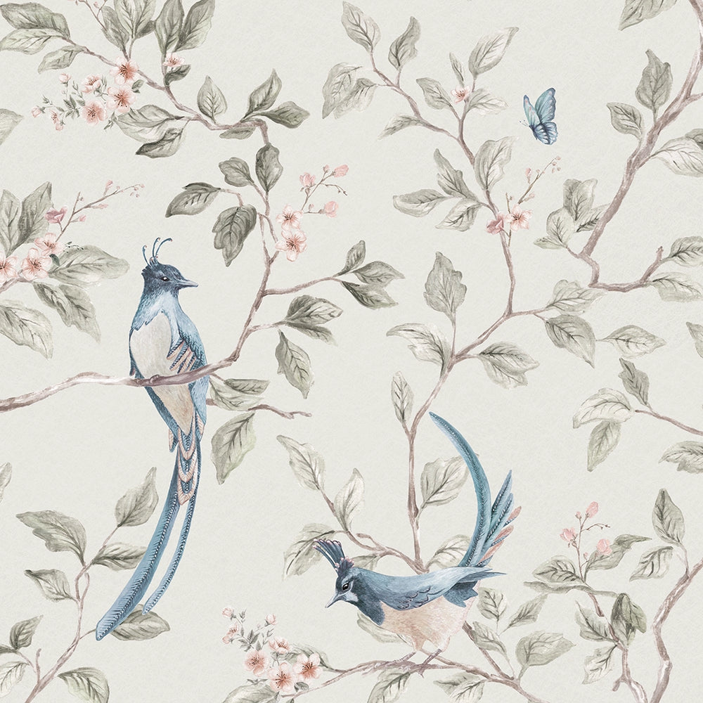 Song of The Lovebirds Wallpaper - Warm Grey - Lucie Annabel
