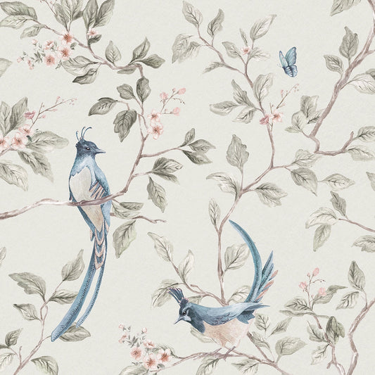 Song of The Lovebirds Wallpaper - Warm Grey - Lucie Annabel