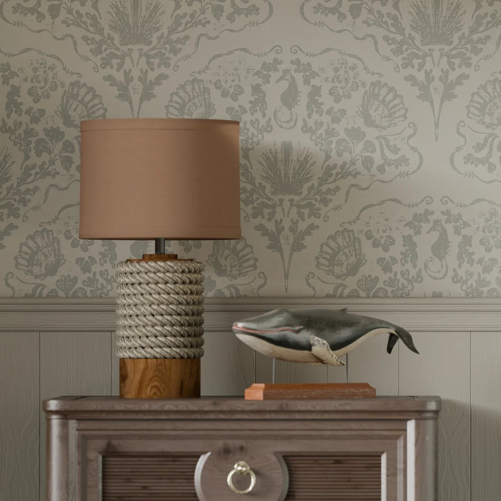 St. Mawes Lace Wallpaper - Soft Rustic Green on Vintage Cream - Lucie Annabel