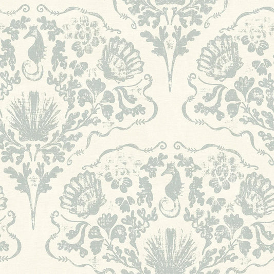 St. Mawes Lace Wallpaper - Soft Rustic Green on Vintage Cream - Lucie Annabel