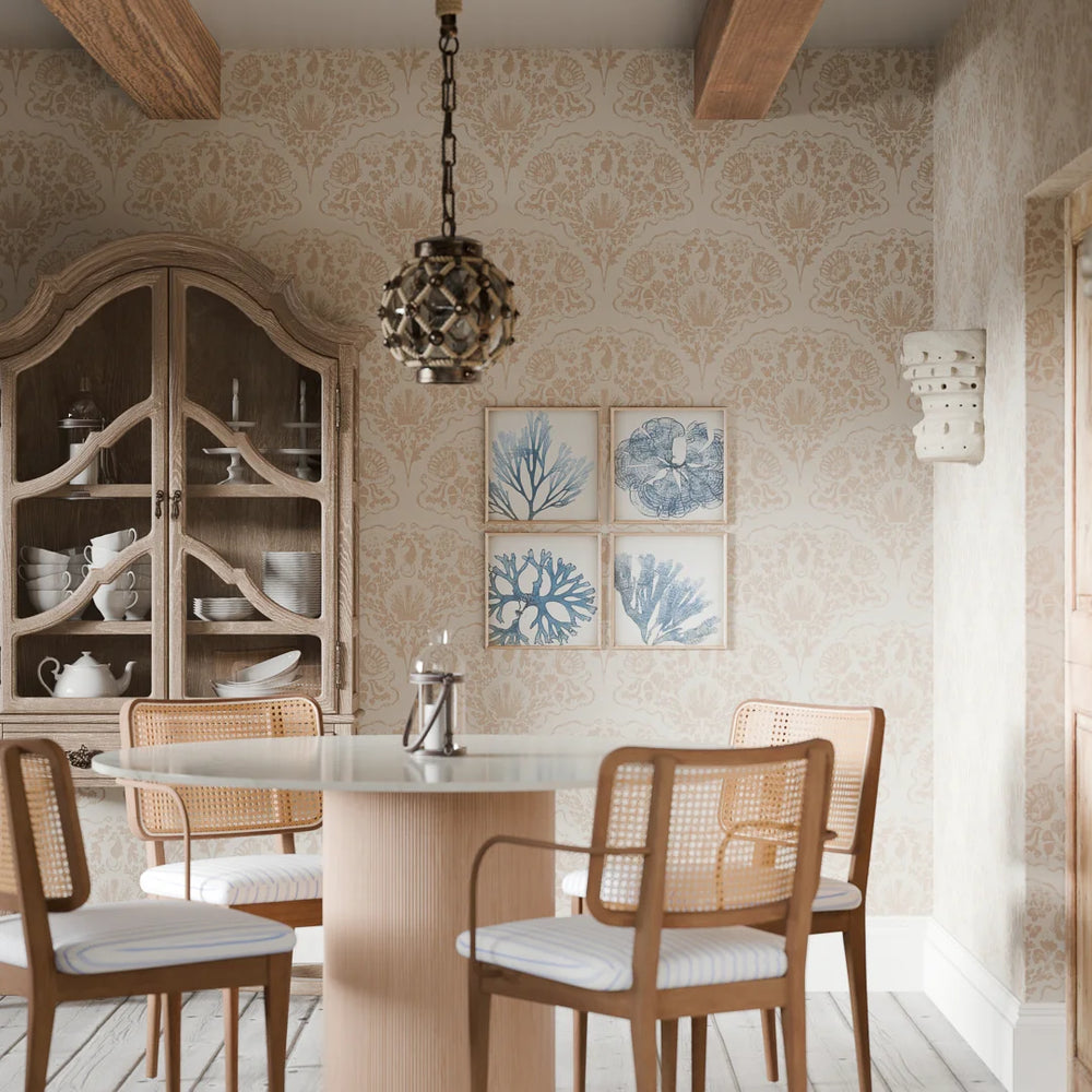 St. Mawes Lace Wallpaper - Soft Spice on Pearl White - Lucie Annabel