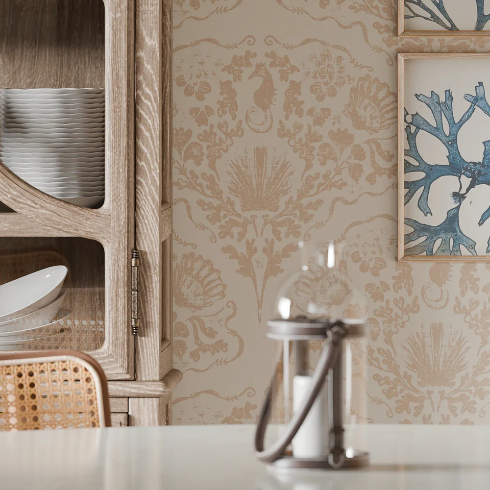 St. Mawes Lace Wallpaper - Soft Spice on Pearl White - Lucie Annabel