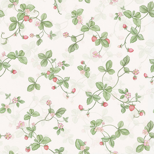 Strawberry Harvest Wallpaper - Summer Greens & Berry Red - Lucie Annabel