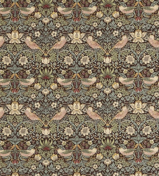 Strawberry Thief Fabric - Chocolate/Slate - 220311 - Morris & Co