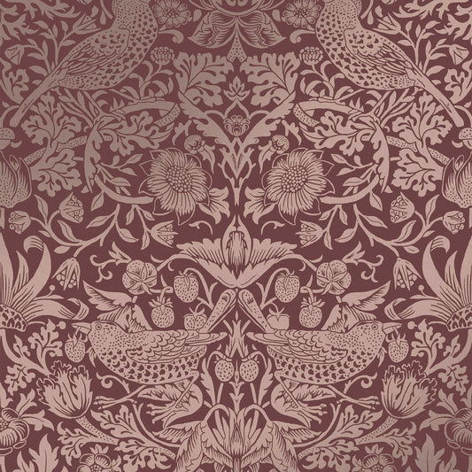 Strawberry Thief Fibrous Wallpaper - Burgundy - 124235 - William Morris AH