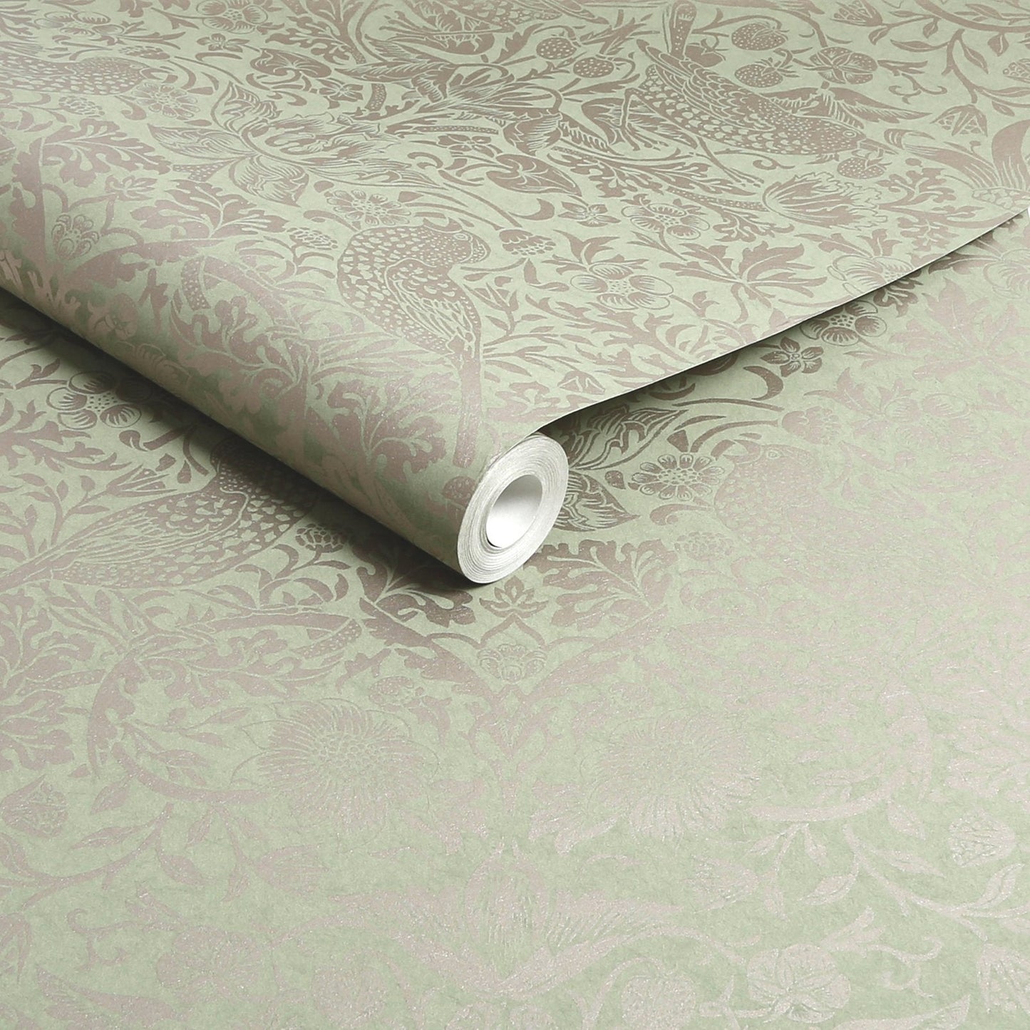 Strawberry Thief Fibrous Wallpaper - Sage - 124237 - William Morris AH