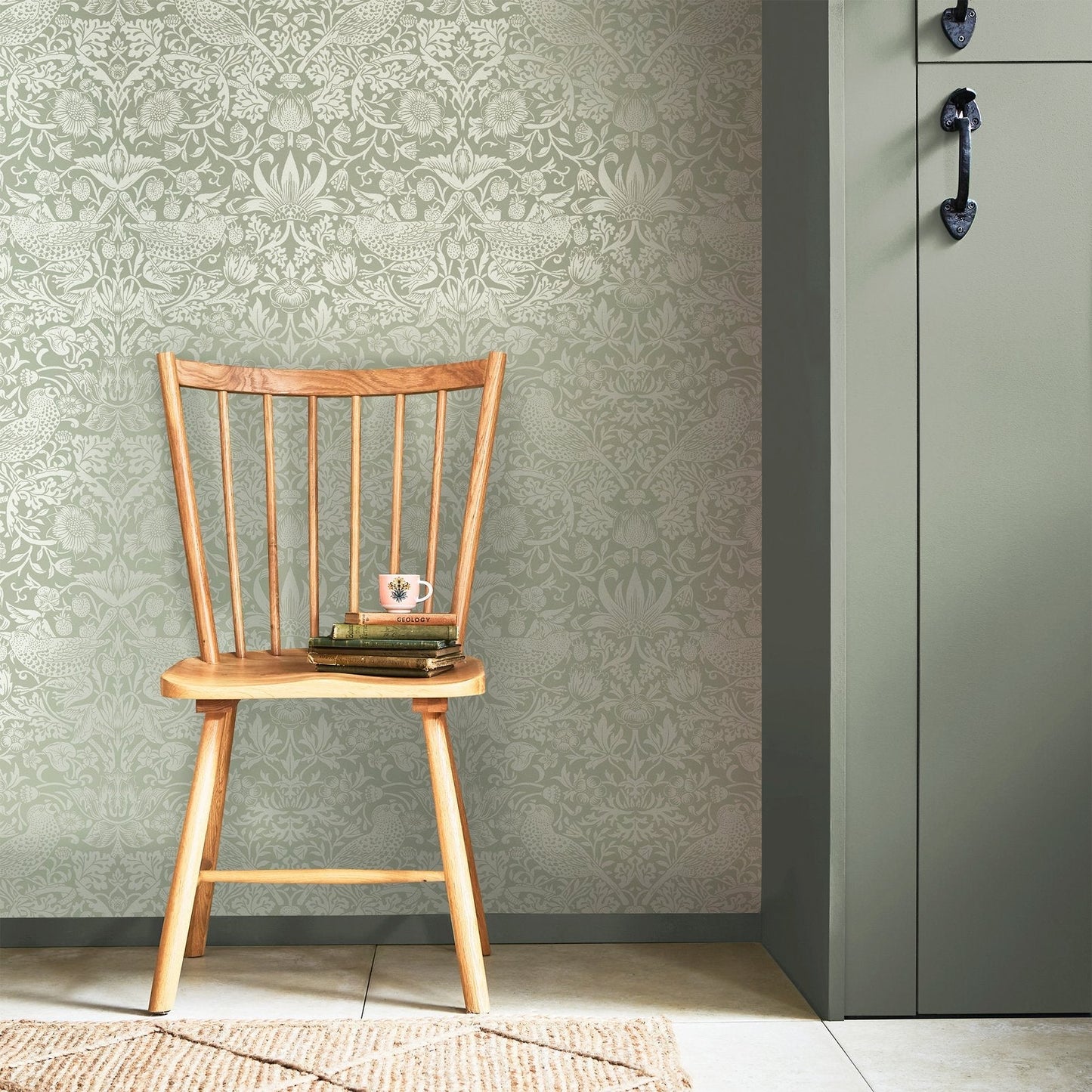 Strawberry Thief Fibrous Wallpaper - Sage - 124237 - William Morris AH