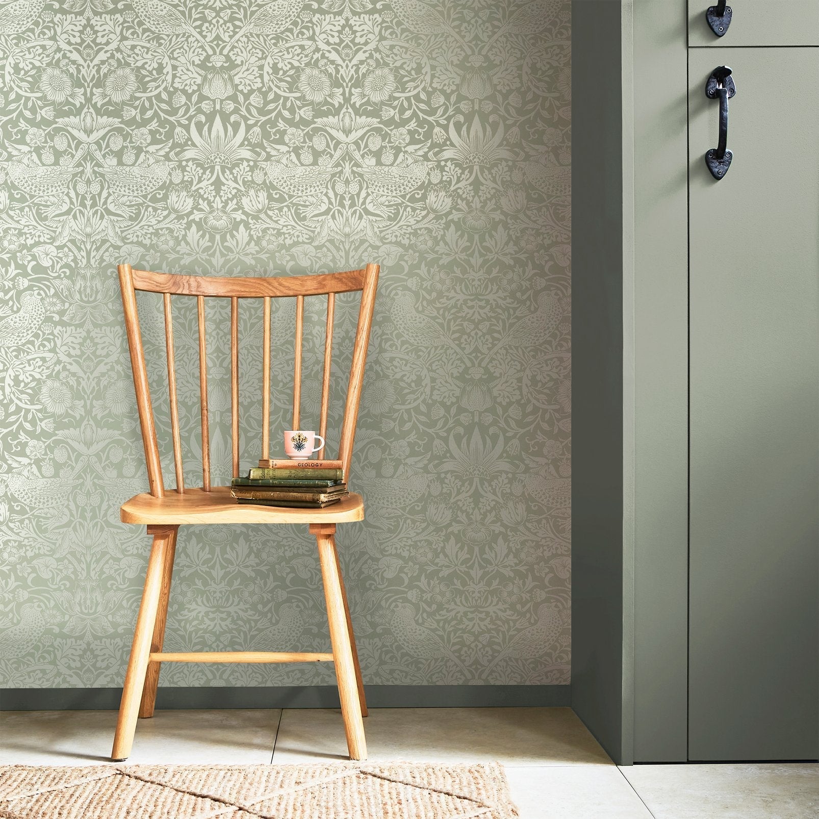 Strawberry Thief Fibrous Wallpaper - Sage - 124237 - William Morris AH