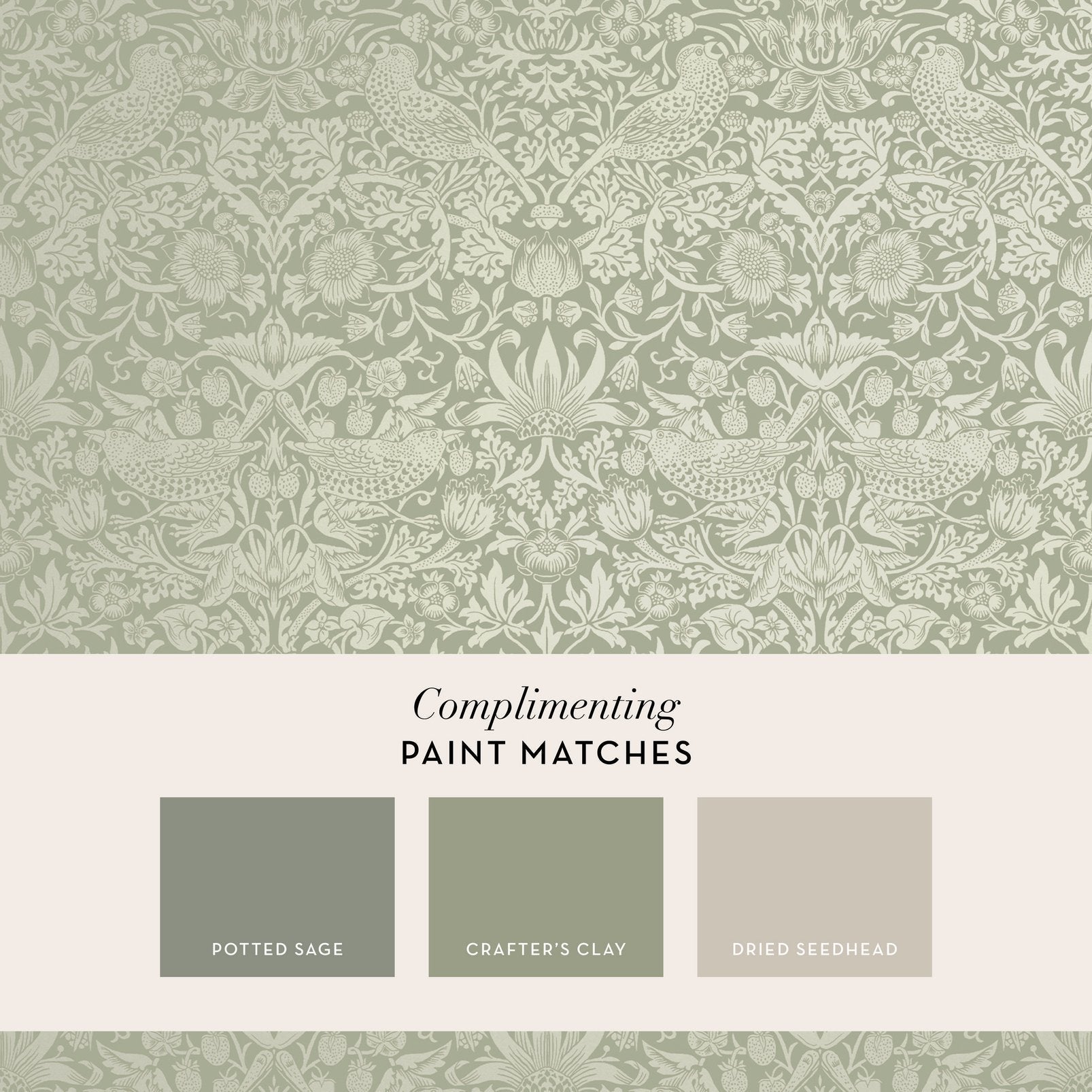 Strawberry Thief Fibrous Wallpaper - Sage - 124237 - William Morris AH