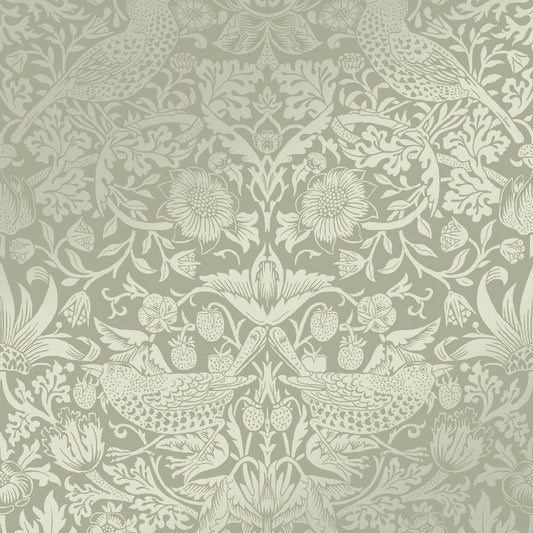 Strawberry Thief Fibrous Wallpaper - Sage - 124237 - William Morris AH