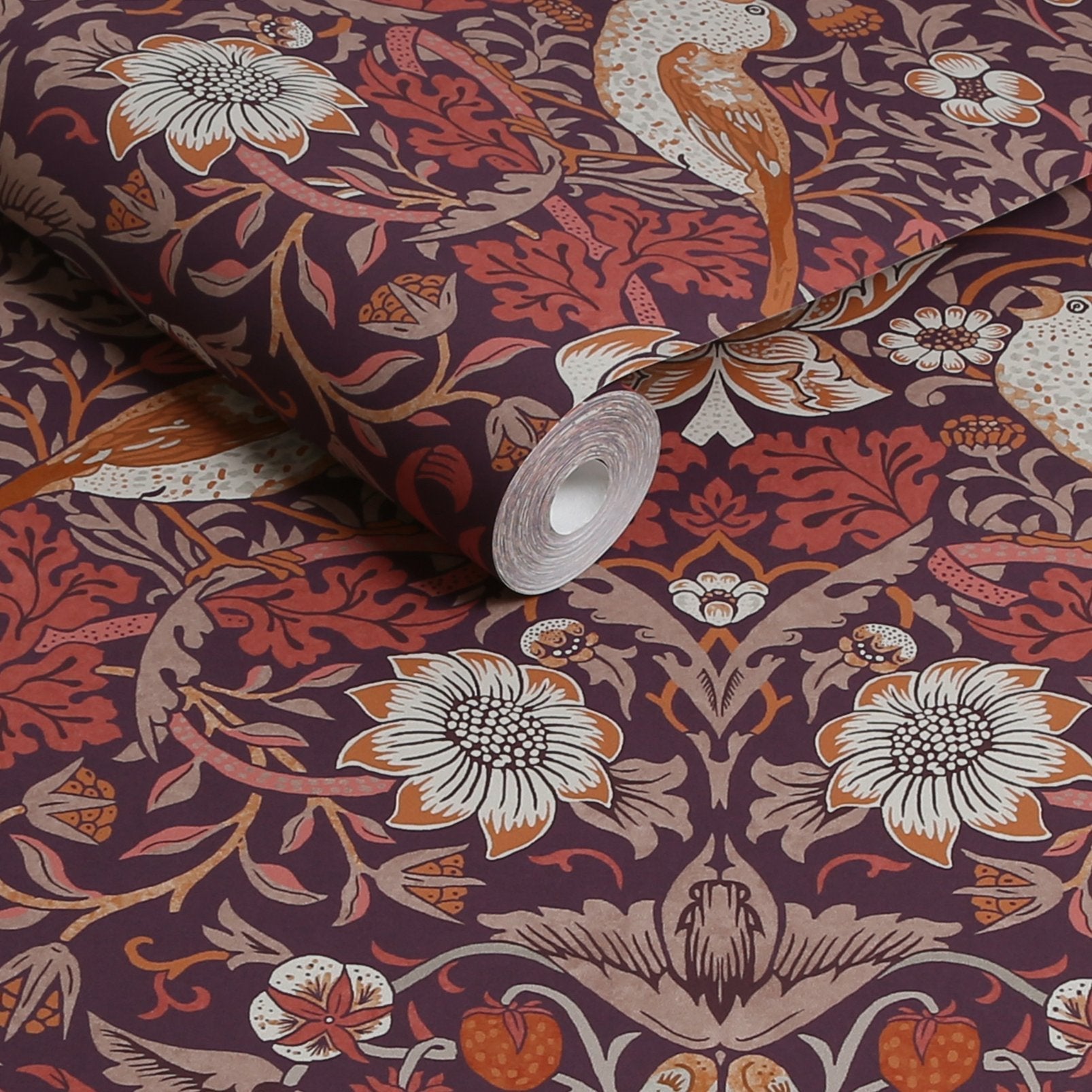 Strawberry Thief Wallpaper - Plum - 124229 - William Morris AH