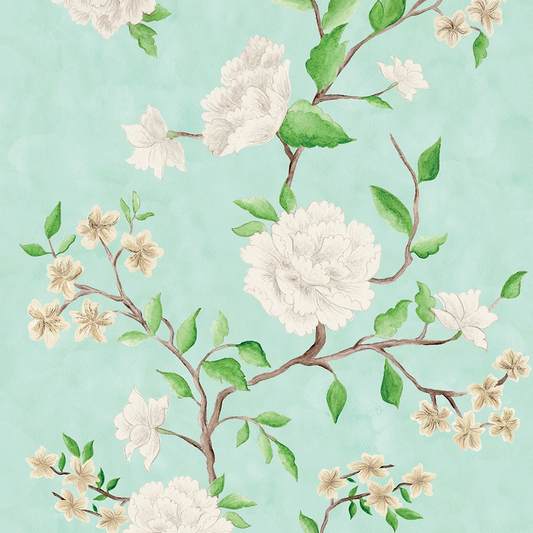 Summer in Peony Park Wallpaper - Duck Egg - Lucie Annabel