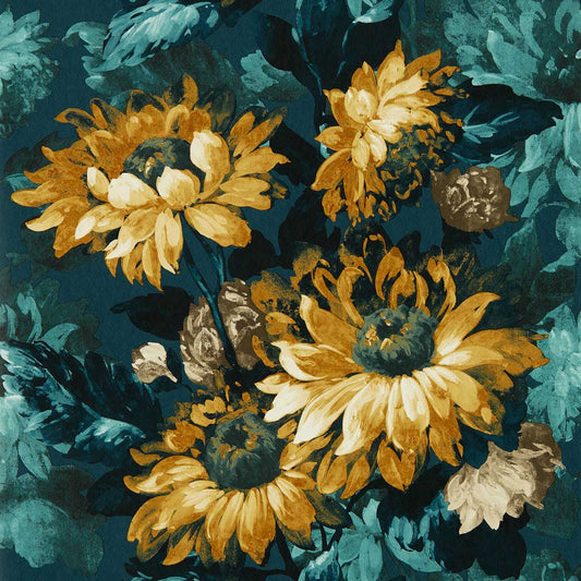 Sunforest Wallpaper - Denim/Ochre - Clarke & Clarke