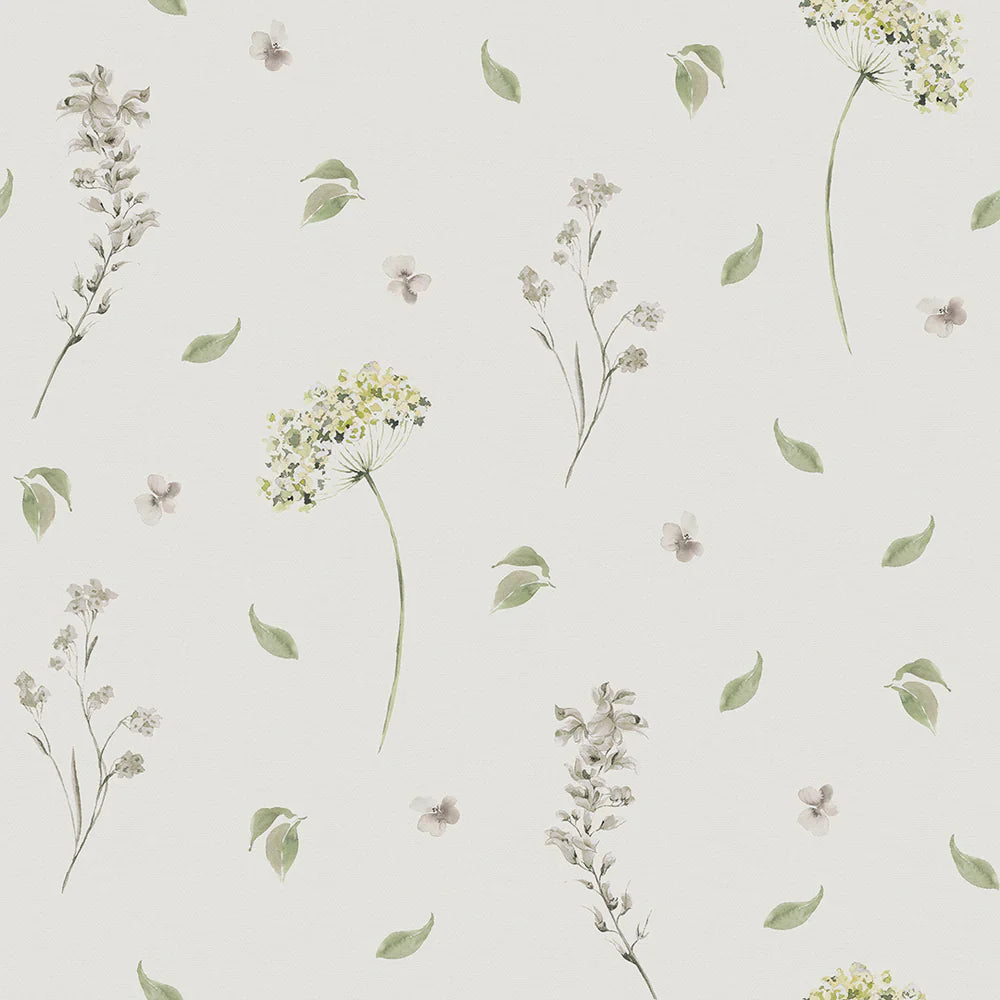 Sweet Meadow Wallpaper - Sage Green on Linen Cream - Lucie Annabel