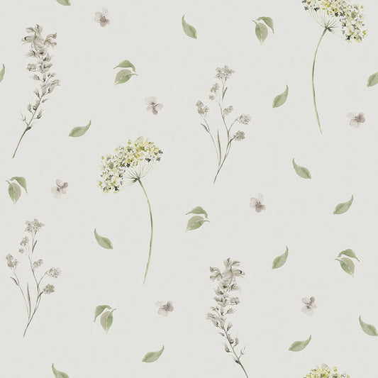 Sweet Meadow Wallpaper - Sage Green on Linen Cream - Lucie Annabel