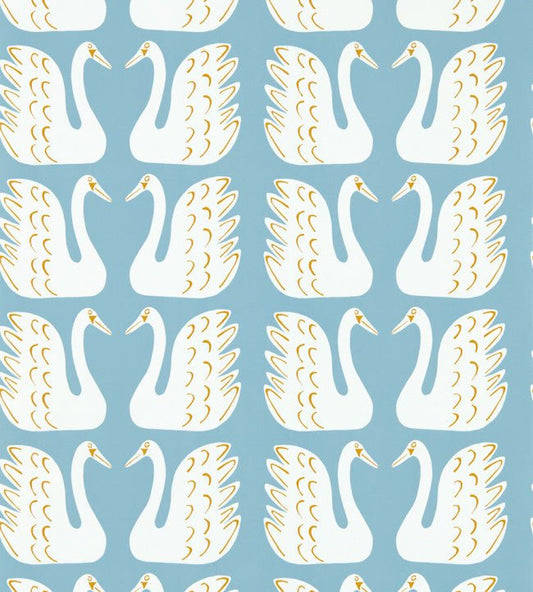 Swim Swam Swan Wallpaper - Sky / Chai - NART112809 - Scion