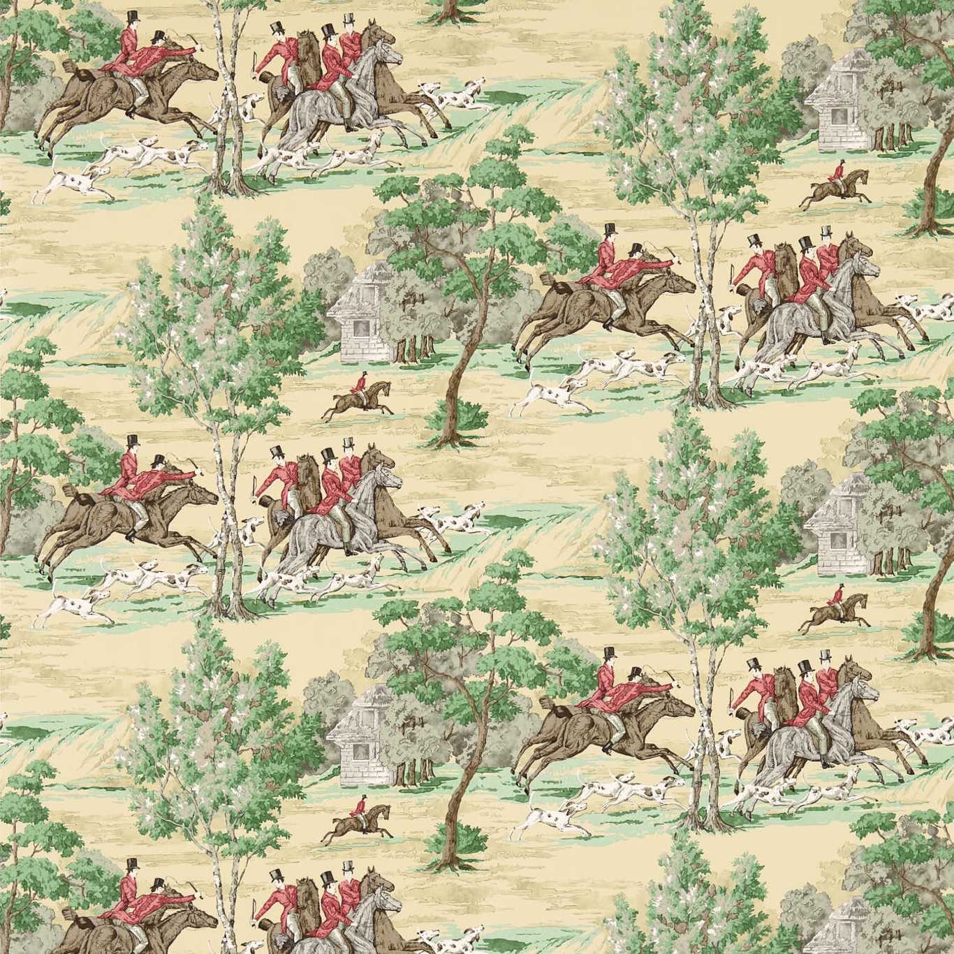 Tally Ho Wallpaper - Evergreen/Crimson - DVIN214598 - Sanderson