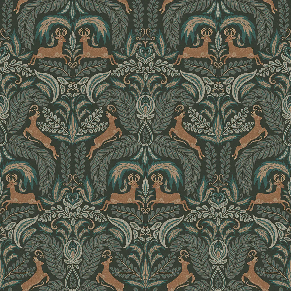 The Endearing Deer Wallpaper - Shades of Green - Lucie Annabel