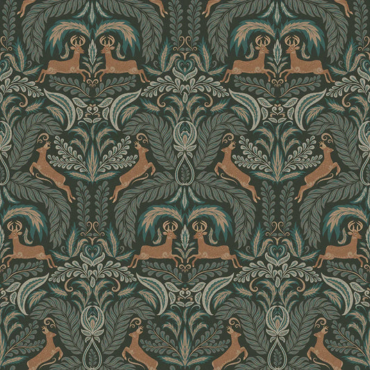 The Endearing Deer Wallpaper - Shades of Green - Lucie Annabel