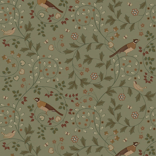 The Grand Estate Wallpaper - Rural Tones on Sage Green - Lucie Annabel