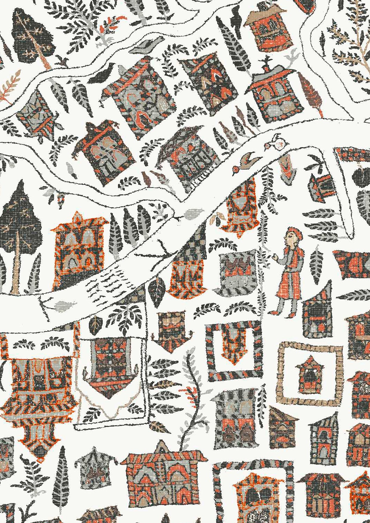 The Map Maxi Wallpaper - Satsuma Soot - Lewis & Wood