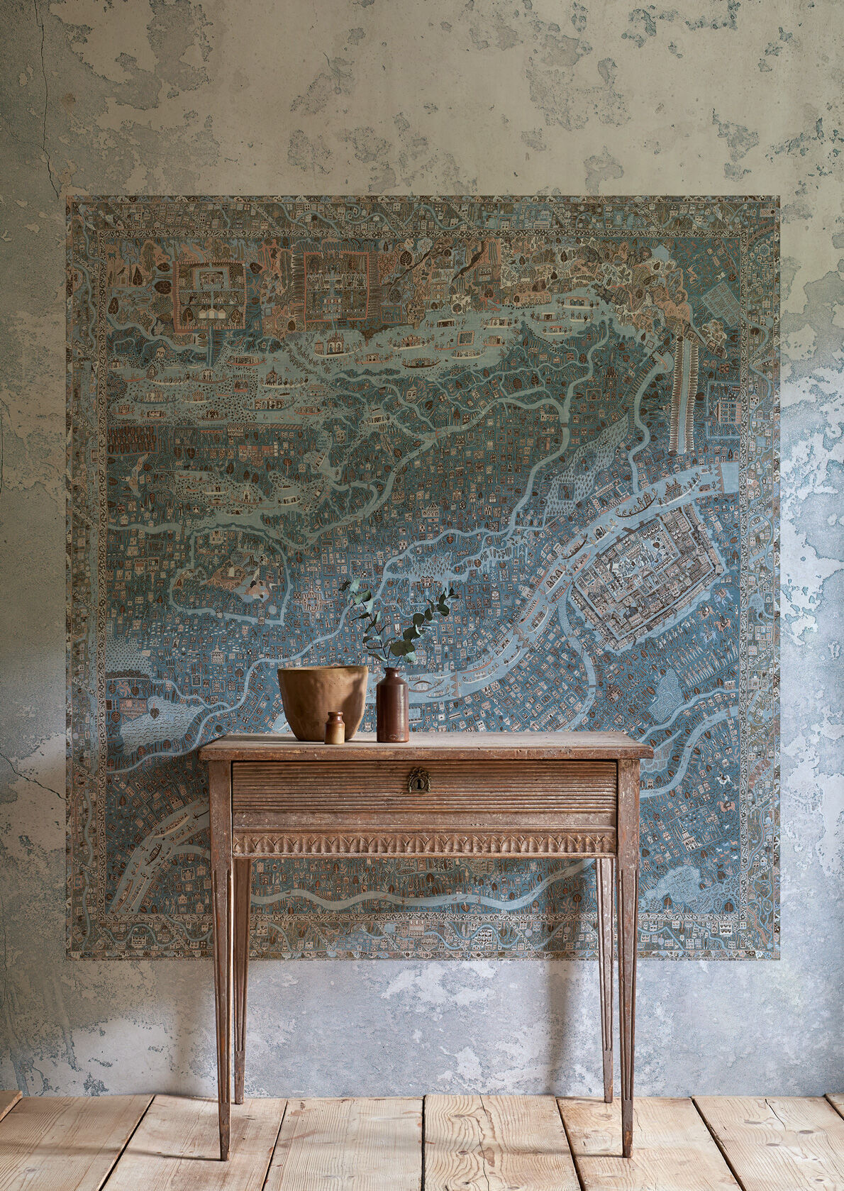 The Map Mini Wallpaper - Blue Almond - Lewis & Wood