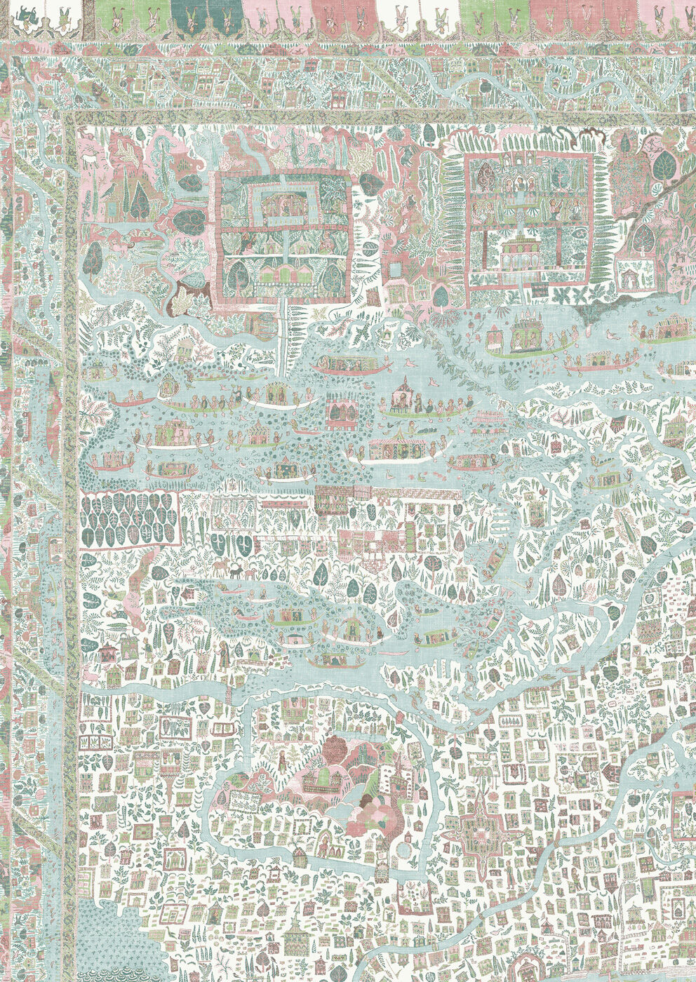The Map Mini Wallpaper - Pistachio Rose - Lewis & Wood