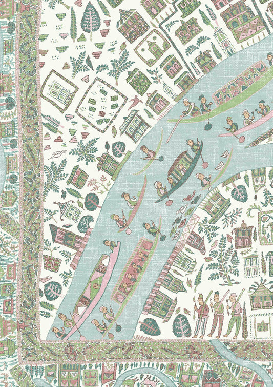 The Map Mini Wallpaper - Pistachio Rose - Lewis & Wood