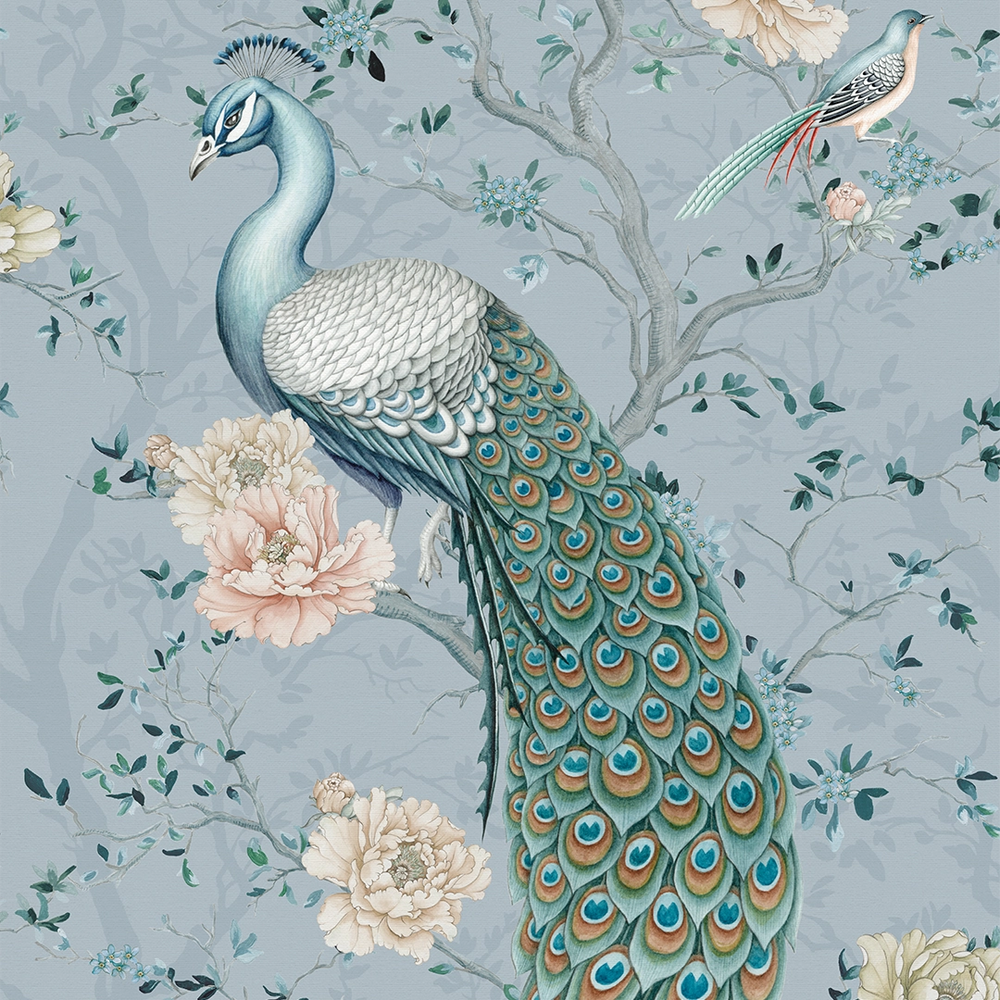 The Peacock's Promise Wallpaper - Heritage Blue - Lucie Annabel