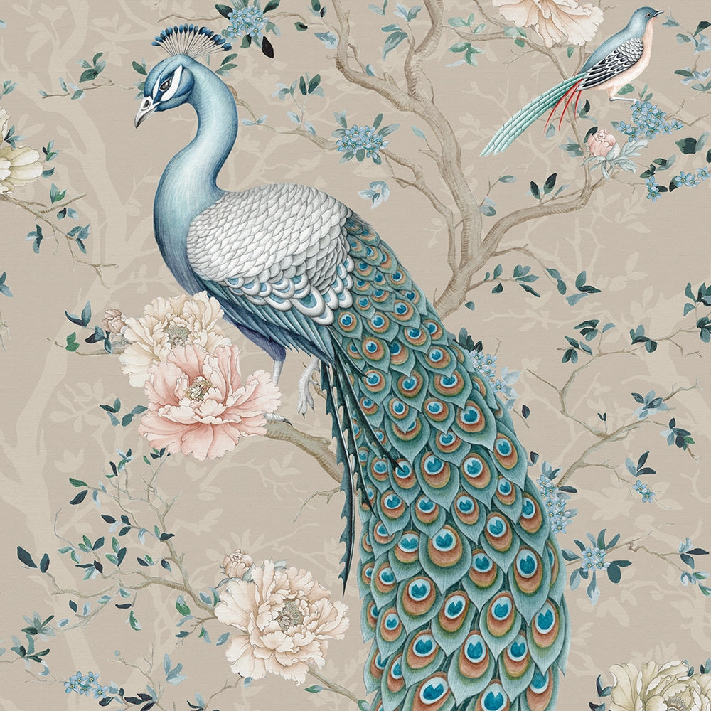 The Peacock's Promise Wallpaper - Latte - Lucie Annabel