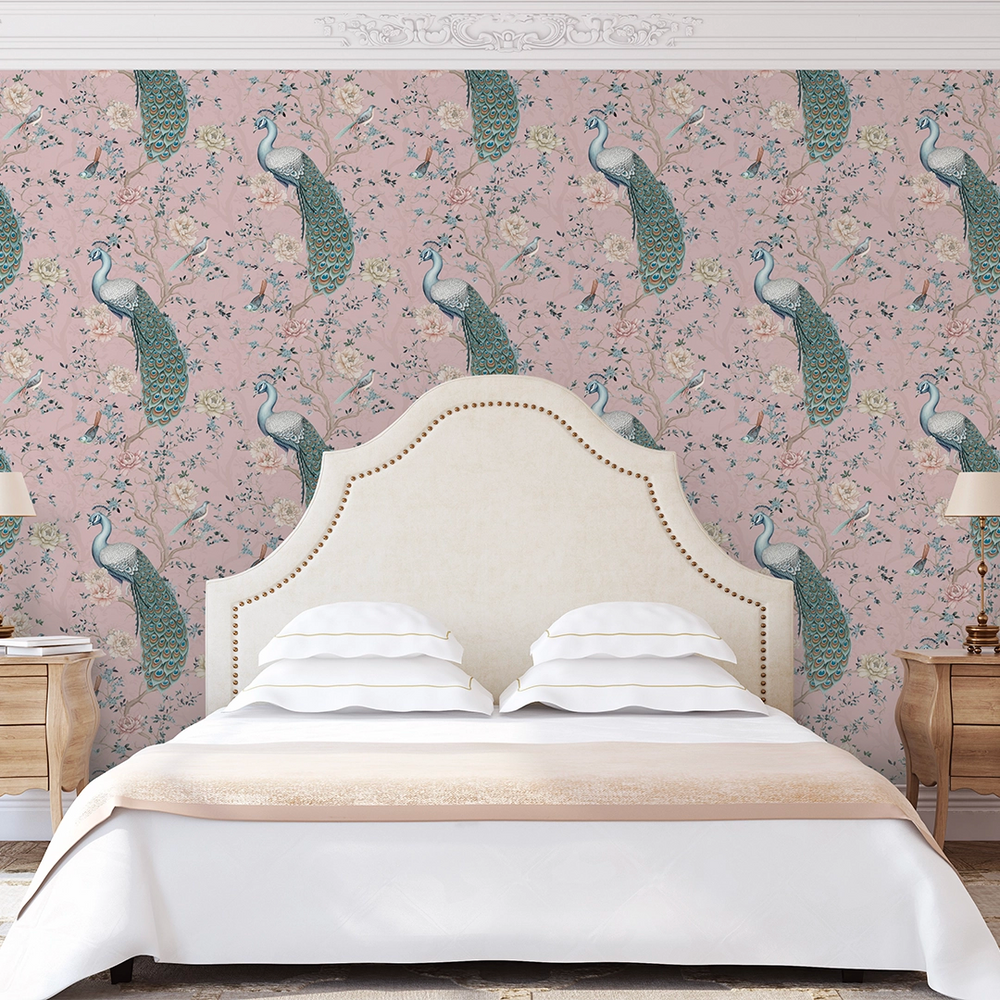 The Peacock's Promise Wallpaper - Rose - Lucie Annabel